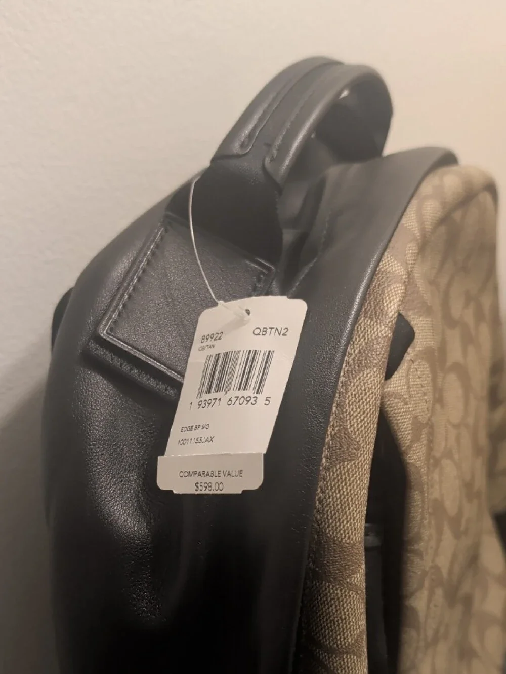 Coach Men's Signature Canvas Backpack in Khaki and Chestnut Leather